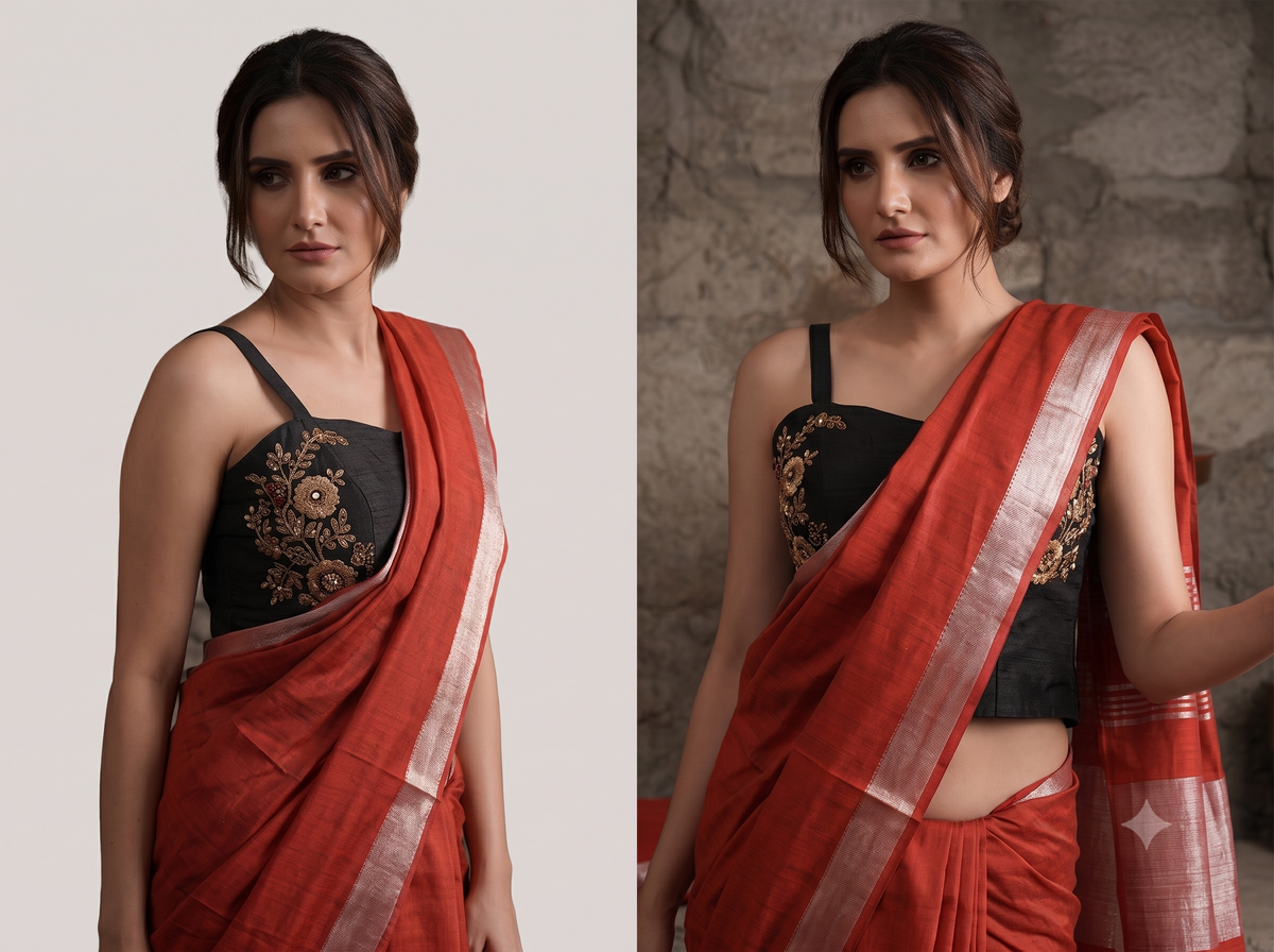 Radiant Crimson Red Fancy Linen Saree