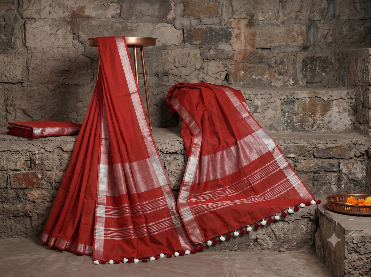 Radiant Crimson Red Fancy Linen Saree