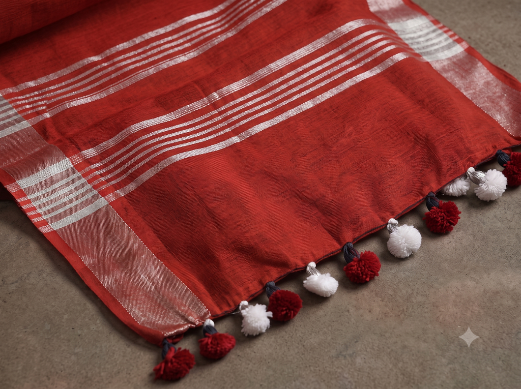 Radiant Crimson Red Fancy Linen Saree