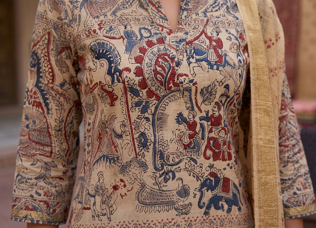 Madhubani Handcrafted Kurti with Silk Dupion Dupatta