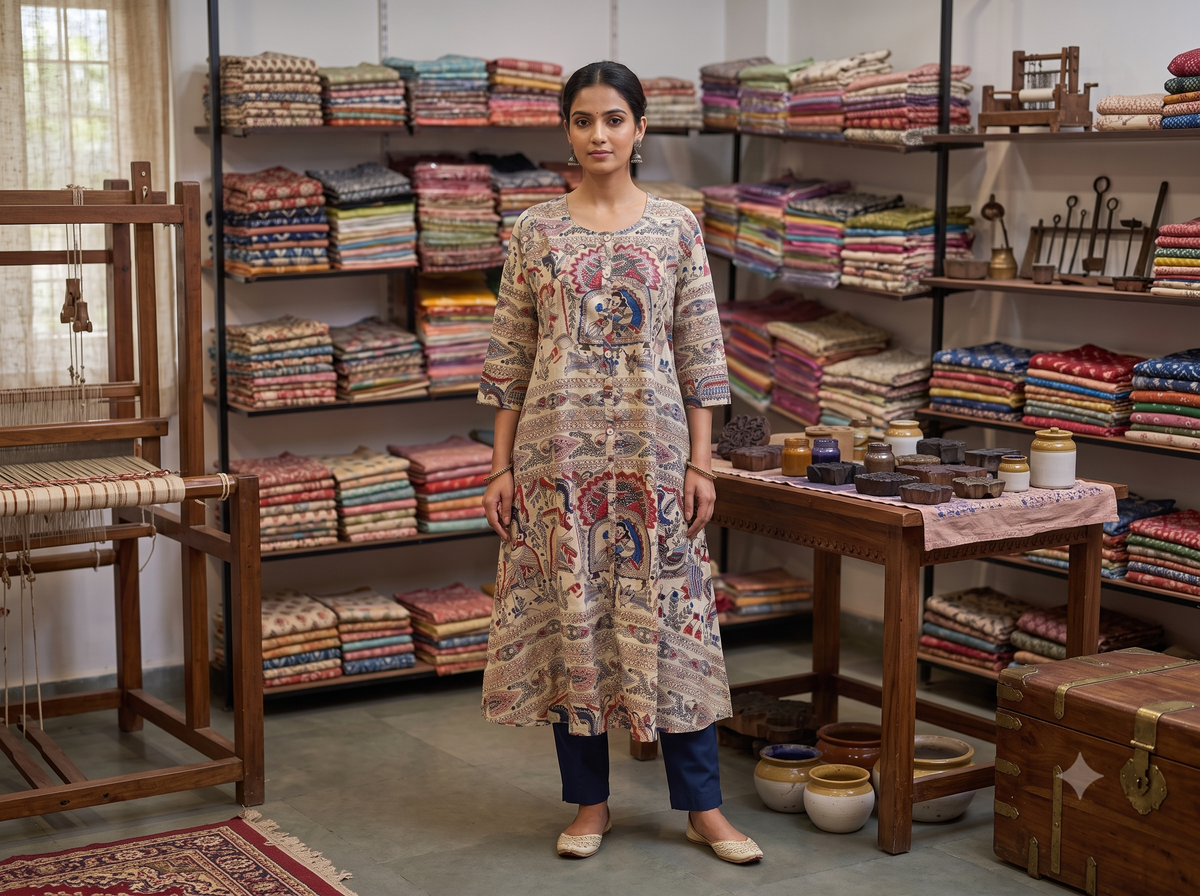 Handcrafted Madhubani Folk Art Cotton Kurti
