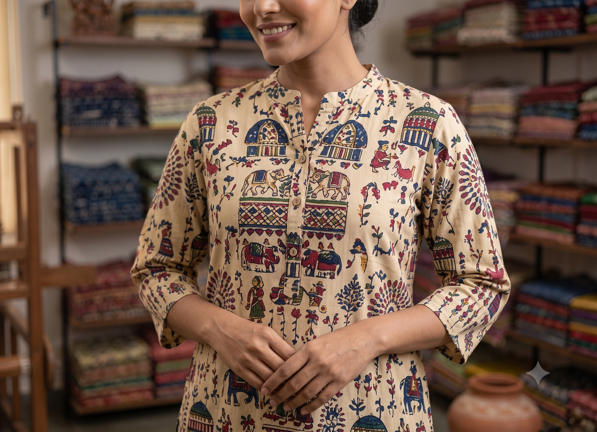 Handcrafted Madhubani Folk Art Cotton Kurti
