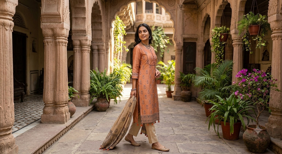 Rust Orange Bhagalpuri Silk Suit Set