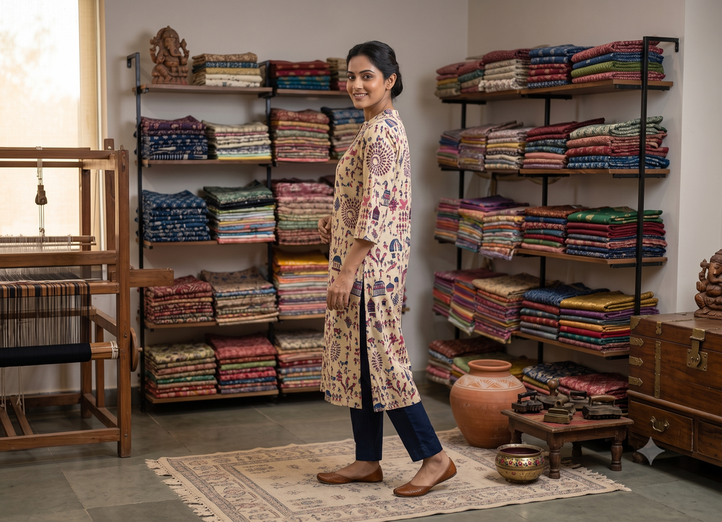 Handcrafted Madhubani Folk Art Cotton Kurti