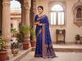 Cobalt Blue Munga Silk Saree with Antique Gold Zari