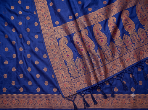 Cobalt Blue Munga Silk Saree with Antique Gold Zari